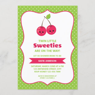 Cute Twin Little Sweets Cherries Baby Shower Inbjudningar