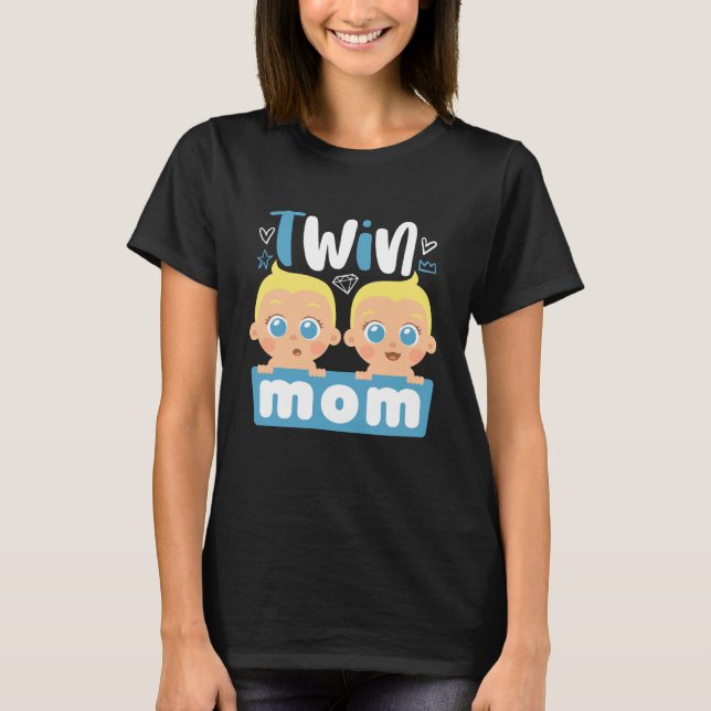 Cute Twin Mamma vid Pojke Coola Mamma Mors dag T Shirt (Framsida)