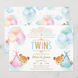 Cute Twin Nalle Girl Boy Shower by Mail Inbjudningar