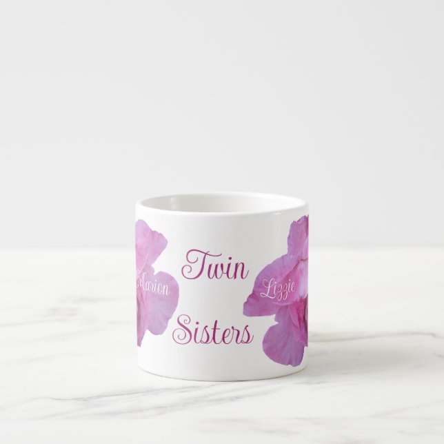 Cute twin sisters Gemini söt rosa ros blommigt Espressomugg (Framsidan)