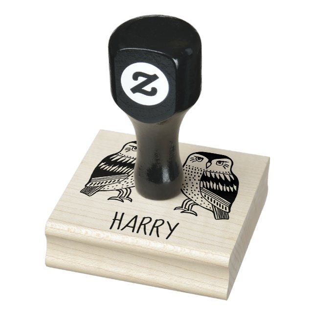 Cute TWIN Uggla Birds Hand plockade ANPASSAR IT Stämpel (Stämpel)