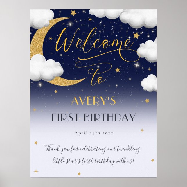 Cute Twinkle Little Star 1:a födelsedag Välkommen Poster (Framsidan)