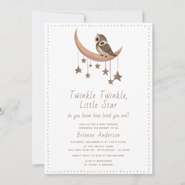 Cute Twinkle Little Star Måne Rustic Baby Shower Inbjudningar (Framsida)