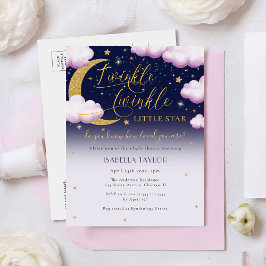 Cute Twinkle Little Star Rosa Girl Baby Shower Inbjudan Vykort