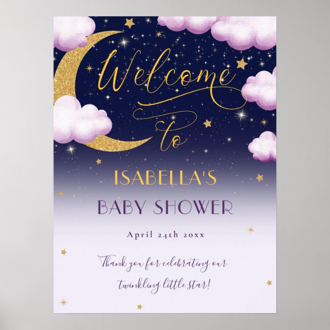 Cute Twinkle Little Star Rosa Girl Baby Shower Poster (Framsidan)