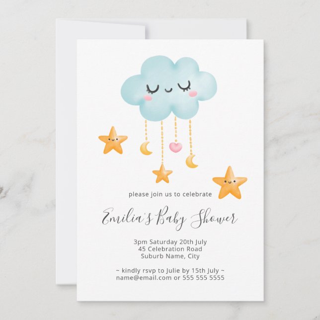 Cute Twinkle Twinkle Cloud Stars Baby Shower Inbjudningar (Framsida)