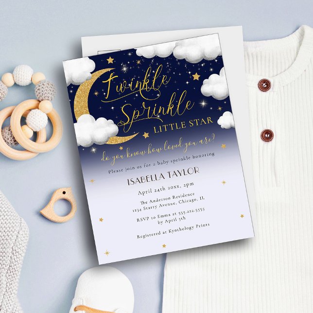 Cute Twinkle Twinkle Little Star Baby Sprinkle Inbjudan Vykort (Skapare uppladdad)