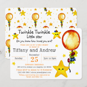 Cute Twinkle Twinkle Little Star Co-ed Baby Shower Inbjudningar