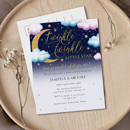 Cute Twinkle Twinkle Little Star-Gender Reveal Inbjudan Vykort