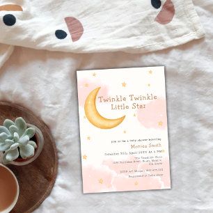 Cute Twinkle Twinkle Moon Stars Girl Shower Inbjudningar