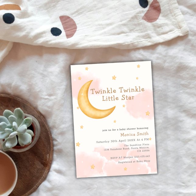 Cute Twinkle Twinkle Moon Stars Girl Shower Inbjudningar (Cute Twinkle Twinkle Moon Stars Girl Baby Shower Invitation)