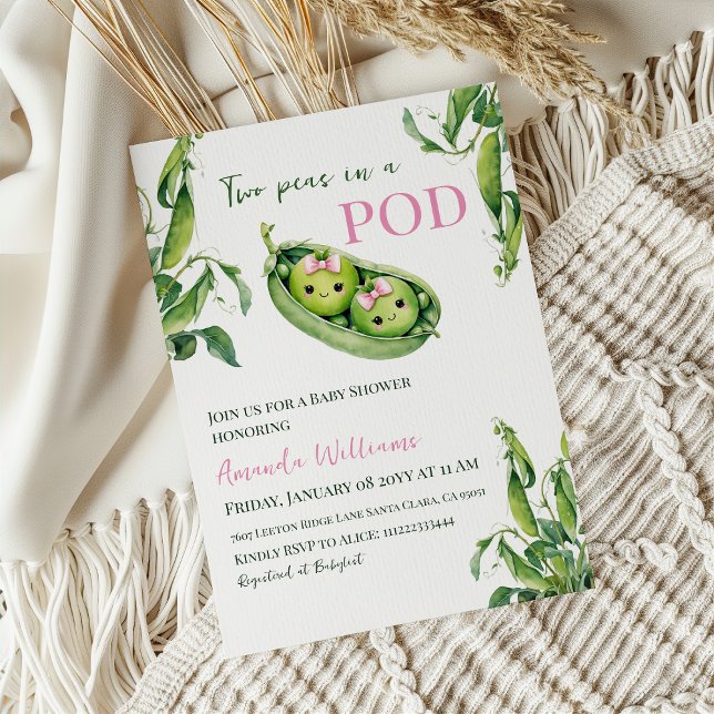 Cute Two äras in A Pod Rosa Girl Twillingar Baby S Inbjudningar (Skapare uppladdad)