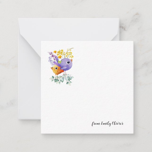 Cute two Birds - Anpassat namn Anteckningskort (Framsida)