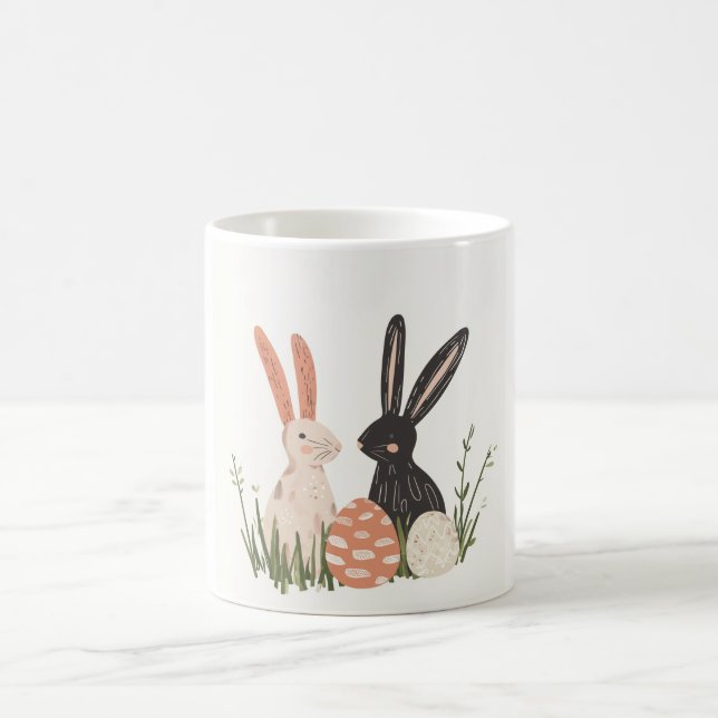 Cute Two Bunny Illustration Mugg (Center)