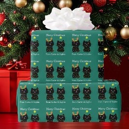 Cute Two Cat God jul Ljus Personlig Presentpapper