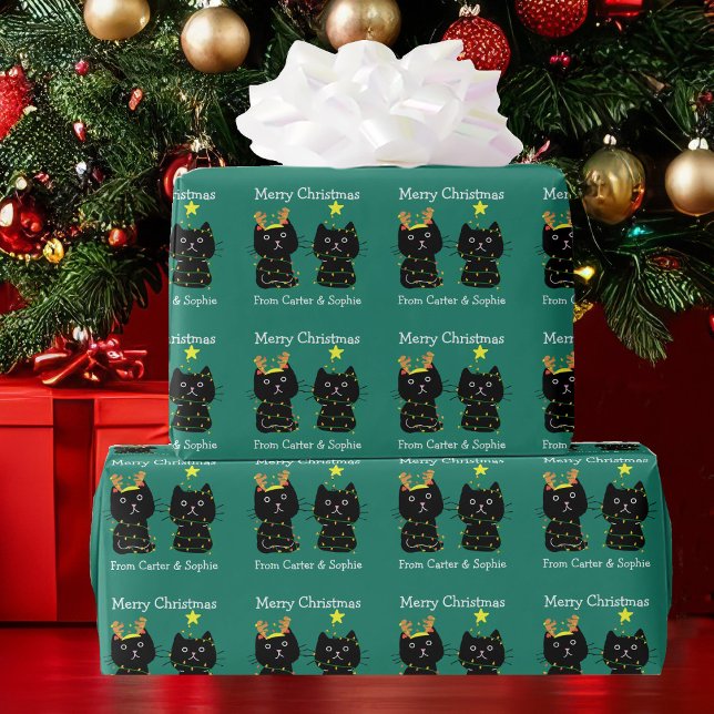 Cute Two Cat God jul Ljus Personlig Presentpapper (Skapare uppladdad)