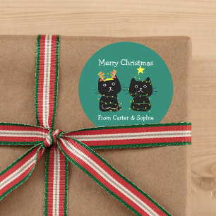 Cute Two Cat jul-Personlig-gåva från Ljus Runt Klistermärke