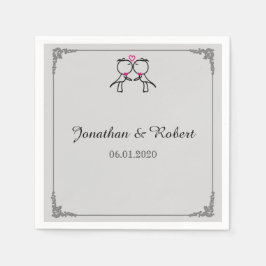 Cute Two Grooms Kissing Gay Bröllop Napkin Pappersservett