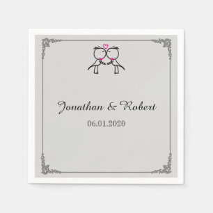 Cute Two Grooms Kissing Gay Bröllop Napkin Pappersservett