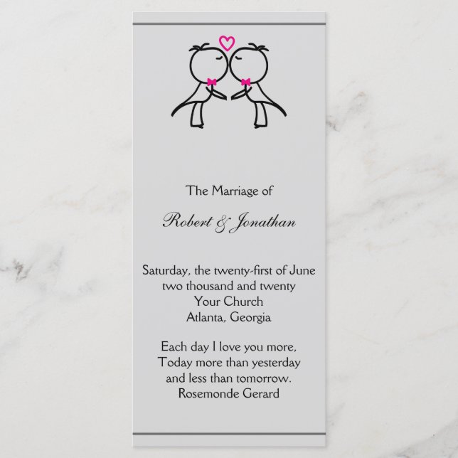 Cute Two Grooms Kissing Gay Bröllopsprogram Program (Framsida)