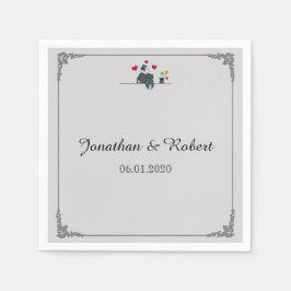 Cute Two Grooms Tecknad Gay Bröllop Napkin Pappersservett