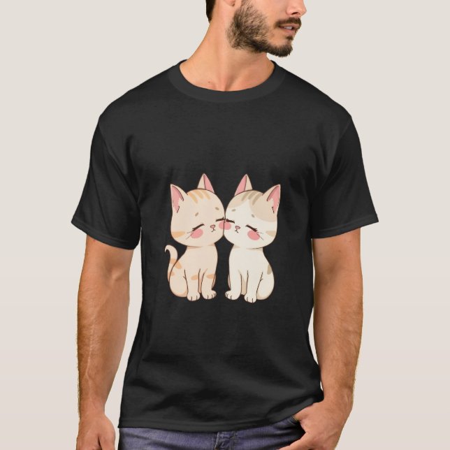 Cute Two Kittens Touching Cheeks Love Sweet Art 💕 T Shirt (Framsida)