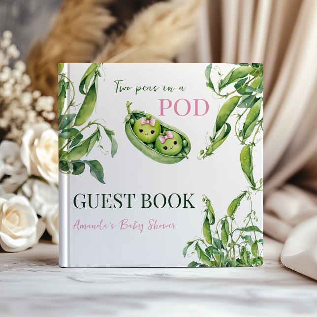 Cute Two Peas in A Pod Pink Girl Twins Baby Shower Gästböcker (Skapare uppladdad)