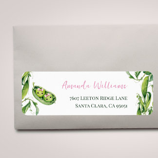 Cute Two Peas in A Pod Pink Girl Twins Baby Shower Returadress Etikett