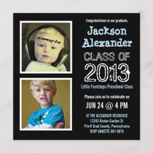 Cute Two Photo Preschool Kindergarten Grad Party Inbjudningar
