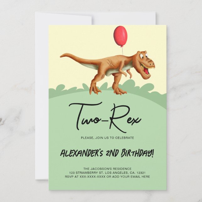 Cute Two-Rex Dinosaur Födelsedagsfest Inbjudningar (Framsida)
