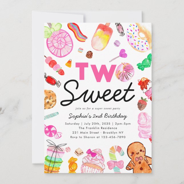 Cute TWO SWEET Candy Land Kids Candyland Birthday Inbjudningar (Framsida)