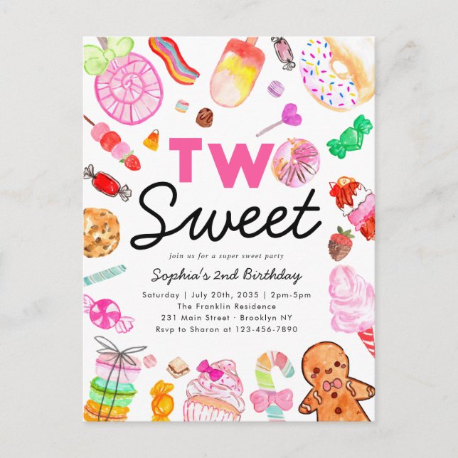 Cute TWO SWEET Candy Land Kids Candyland Birthday Vykort (Framsida)