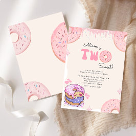 Cute Two Sweet Rosa Donut Girl 2 nd Birthday Inbjudningar