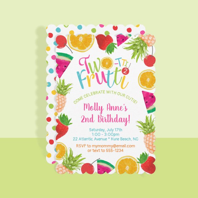 Cute TWO-tti Frutti Fruits 2:a födelsedagen Inbjudningar (Skapare uppladdad)