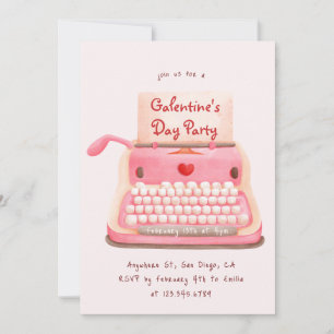 Cute Typewriter Hearts Galentine's Day Party Inbjudningar