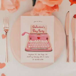 Cute Typewriter Hearts Galentine's Day Party Inbjudningar