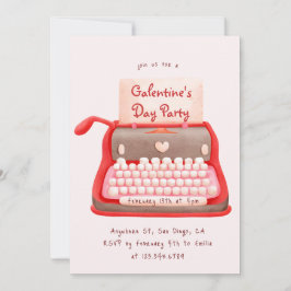 Cute Typewriter Hearts Galentine's Day Party Inbjudningar