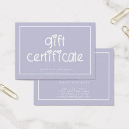 Cute Typography Anpassningsbar Färg Gift Certifica Visitkort