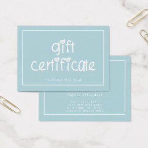 Cute Typography Anpassningsbar Färg Gift Certifica Visitkort