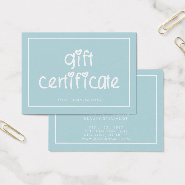 Cute Typography Anpassningsbar Färg Gift Certifica Visitkort (Kontor)