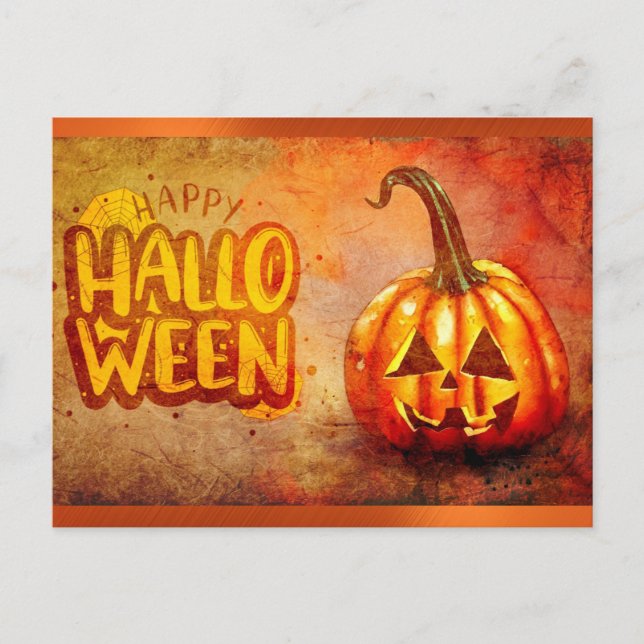 Cute Typography Happy halloween Pumpkin Vykort (Framsida)