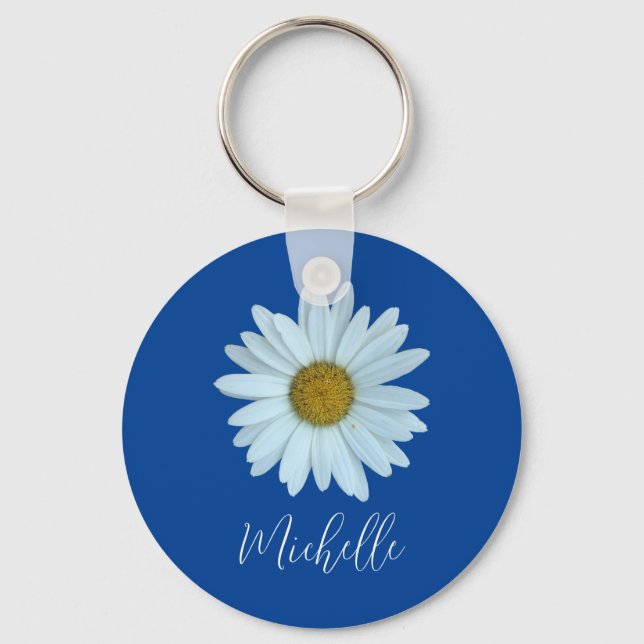 Cute Typography Monogram Botanical White Daisy Nyckelring (Framsida)