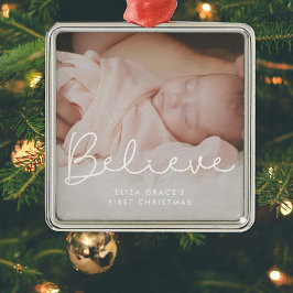 Cute typography Tro Baby första jul Julgransprydnad Metall
