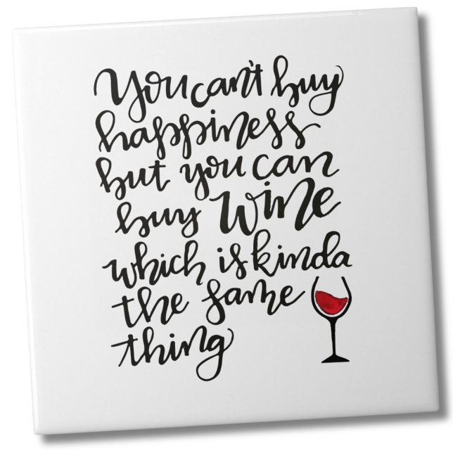 Cute Typography Vin Humor Kakelplatta (You Can’t Buy Happiness, But You Can Buy Wine Gift Tile)