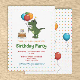 Cute Tyrannosaurus Rex Colorful Birthday Balloes Inbjudningar