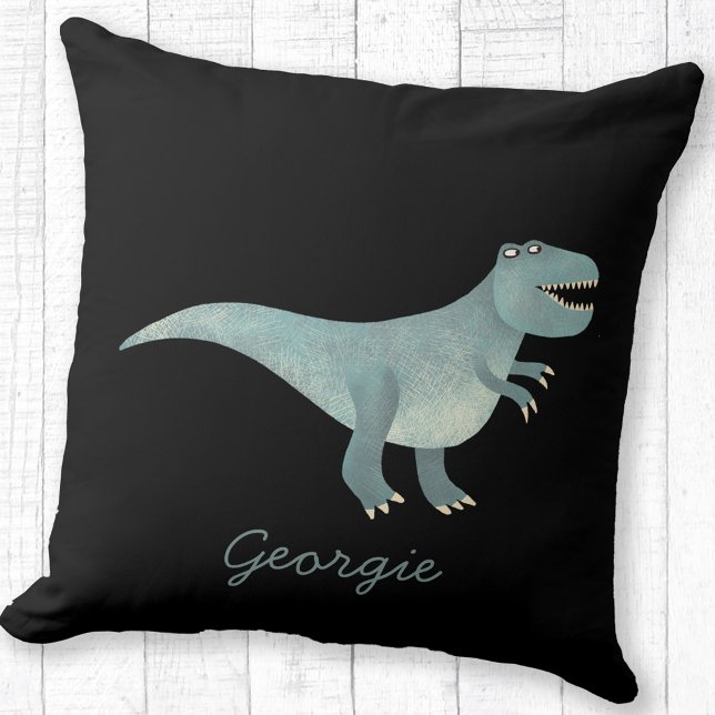 Cute Tyrannosaurus Rex Dinosaur-Personlig Kudde (Fun personalized name Tyrannosaurus Rex dinosaur throw pillow)