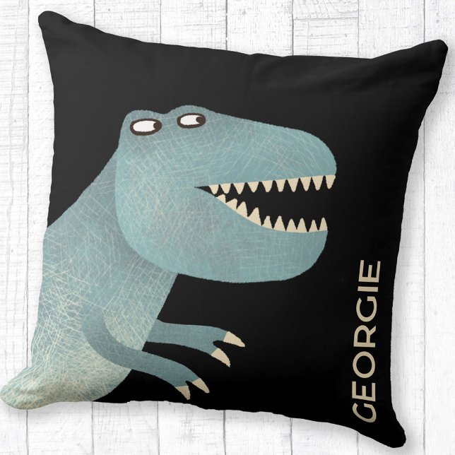Cute Tyrannosaurus Rex Dinosaur-Personlig Kudde (Tyrannosaurus Rex dinosaur personalized custom name throw pillow)