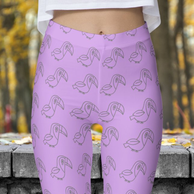 Cute Ube Toucan Bird Mönster Leggings (Tocan Bird on Bright Ube)