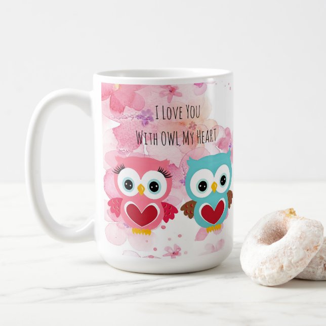 Cute Uggla Alltid Kärlek Kaffemugg (Med munk)