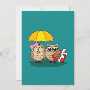 Cute Uggla Älskare w/ Umbrella och Red Chocolate B Inbjudningar